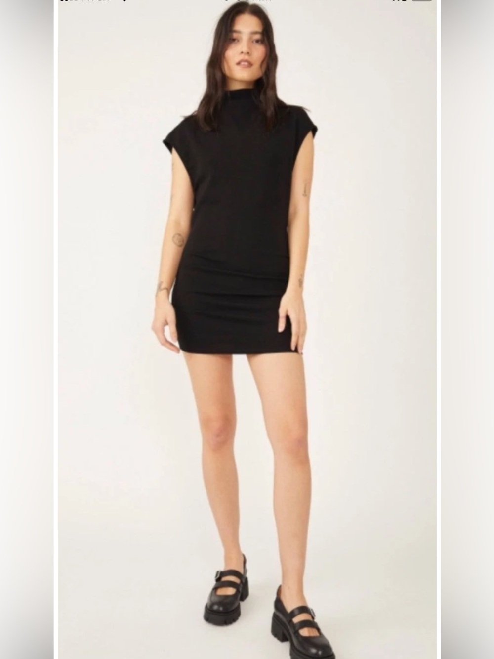 Free People Black Cap Sleeve Mock Neck Mini Dress
